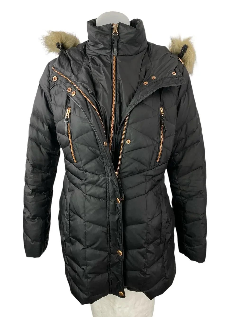 Marc New York Marley Womens Black Quilted Faux Fur Hooded Puffer Coat Jacket S